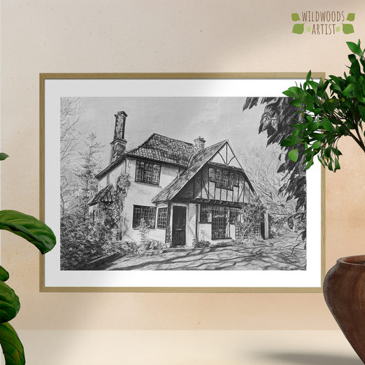 hand-drawn bespoke house portrait commission art by Suffolk artist