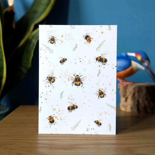 blank bumblebee card with ferns